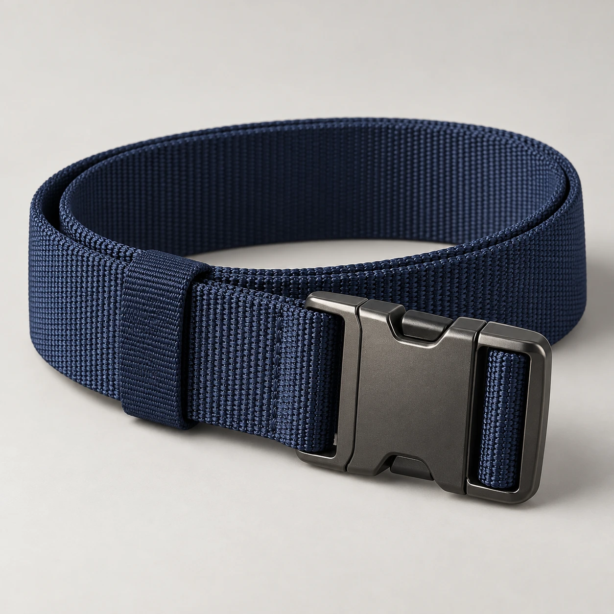 Navy Vector Utility belt with thick nylon webbing, 38mm width, zinc alloy side release clip buckle, movable webbing keeper