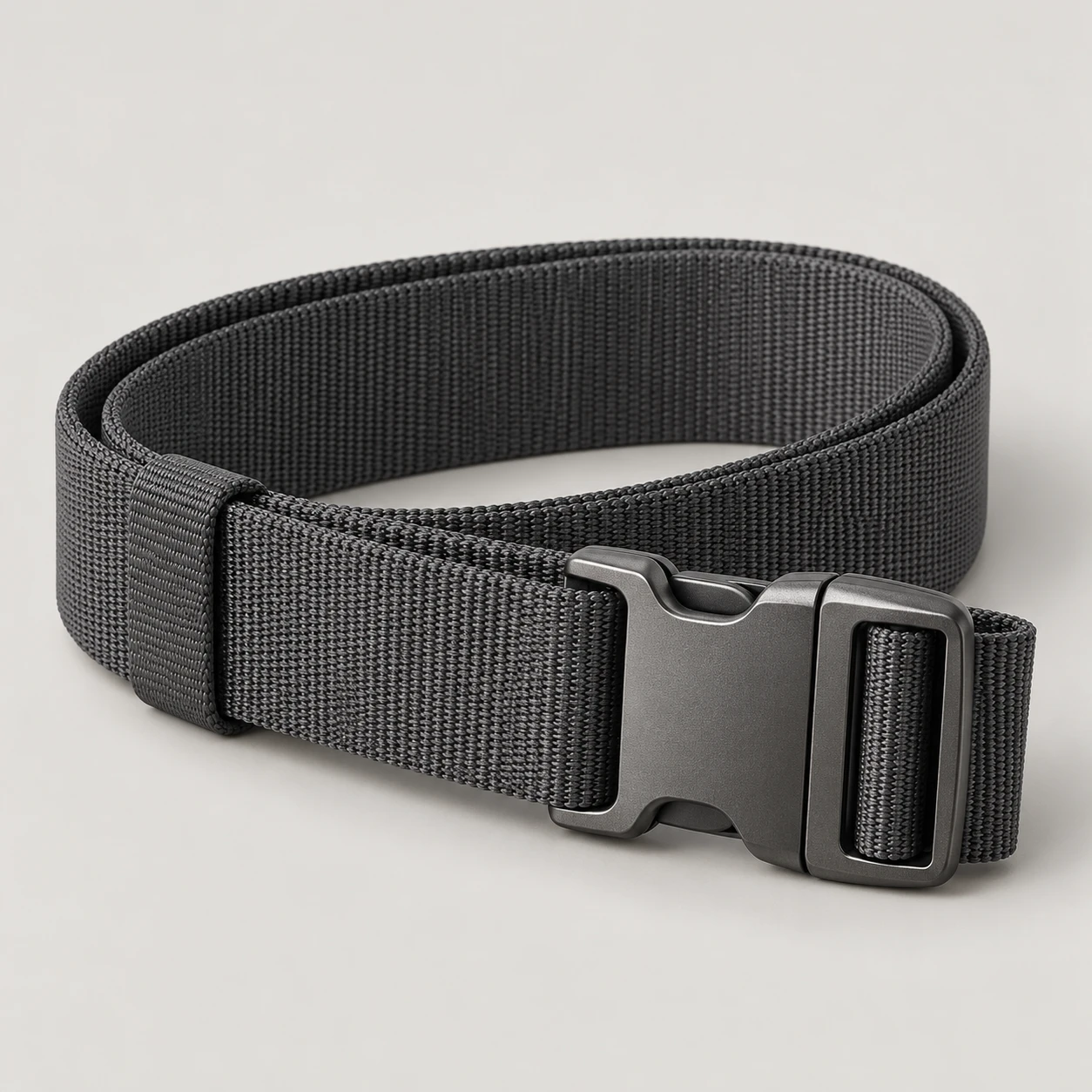Graphite Relay Utility belt with thick nylon webbing, 38mm width, zinc alloy side release clip buckle, movable webbing keeper
