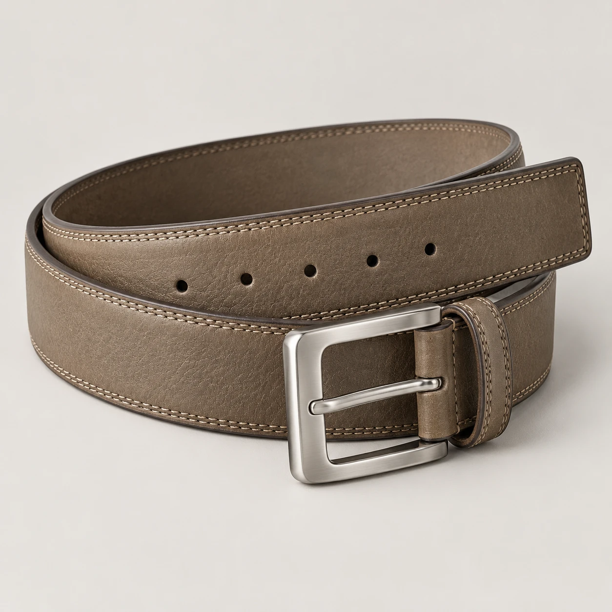 Stone Tempo Wide belt with cowhide leather, 38mm width, brushed stainless steel pin buckle, squared tail, double stitched edges, five holes