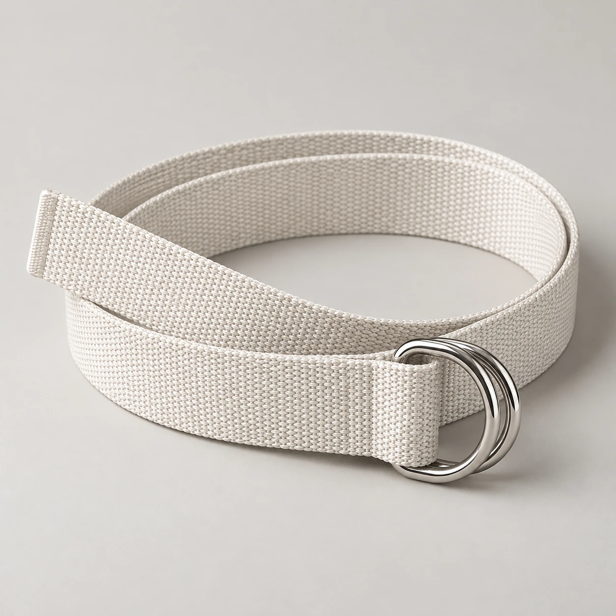 Chalk Pace D-Ring belt with polyester webbing, 30mm width, silver metal double D-ring buckle, heat sealed straight end