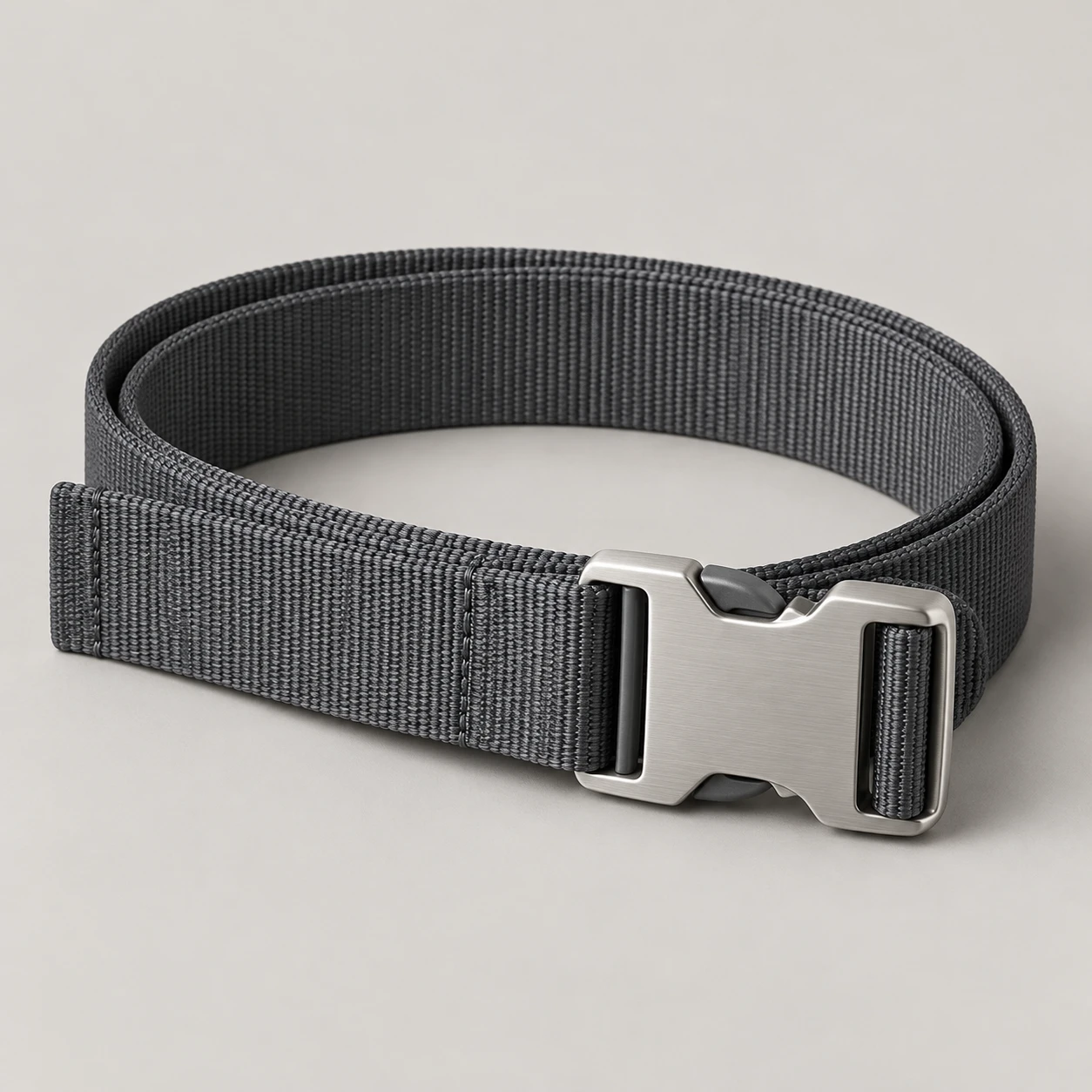 Slate Sprint Clip belt with nylon webbing, 32mm width, brushed aluminum side release clip buckle, sewn straight tail